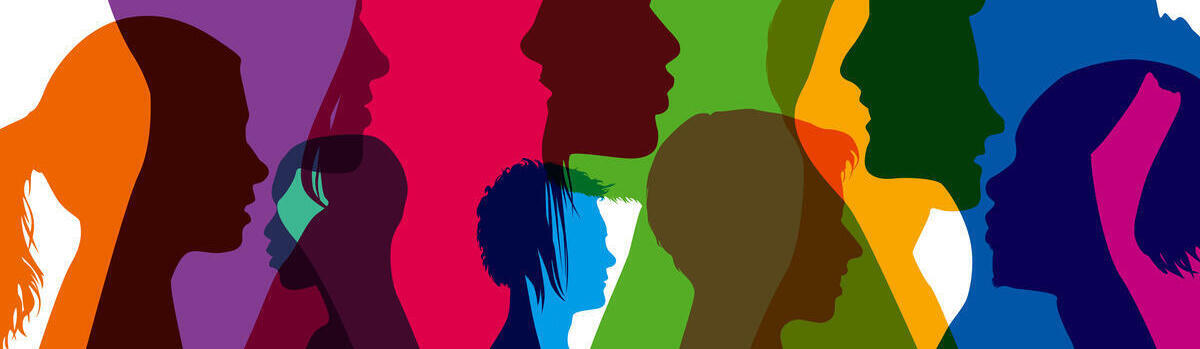 Silhouette in verschiedenen Farben von Menschen im Profil