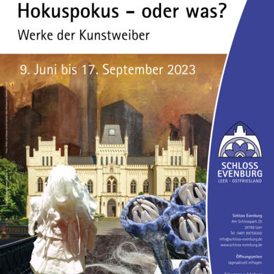 Plakat zur Sonderausstellung  "Hokuspokus oder was?"  Diese ist vom 9. Juni bis zum 17. September 2023 in der Evenburg zu sehen.
