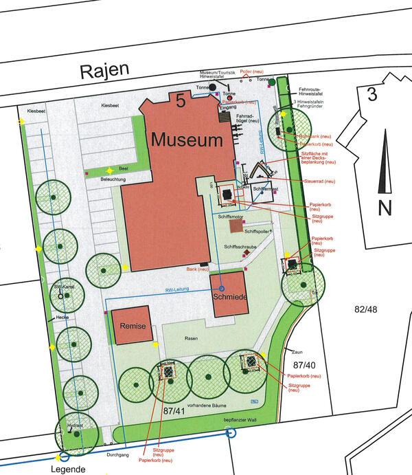Planzeichnung der Au&szlig;enanlagen des Fehn- und Schiffahrtsmuseums Westrhauderfehn.