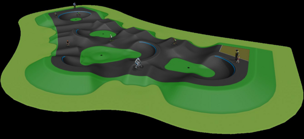 Ein digital erstelltes Modell einer Pumptrackanlage.