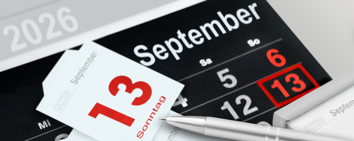 Deutscher Kalender 13. September 2026 Sonntag mit Kugelschreiber