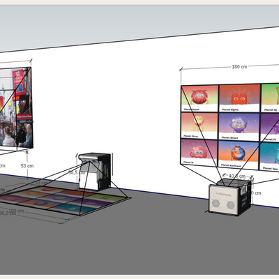 Knowla Box projiziert Lernumgebung an eine Wand und auf den Boden