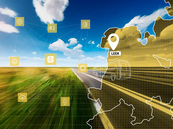 Eine Landschaft mit verschiedenen Netzpunkten wo Leer besonders hervorgehoben ist
