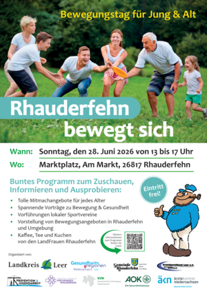 Plakat zum Bewegungstag am 28. Juni 2026 ab 13 Uhr in Rhauderfehn.