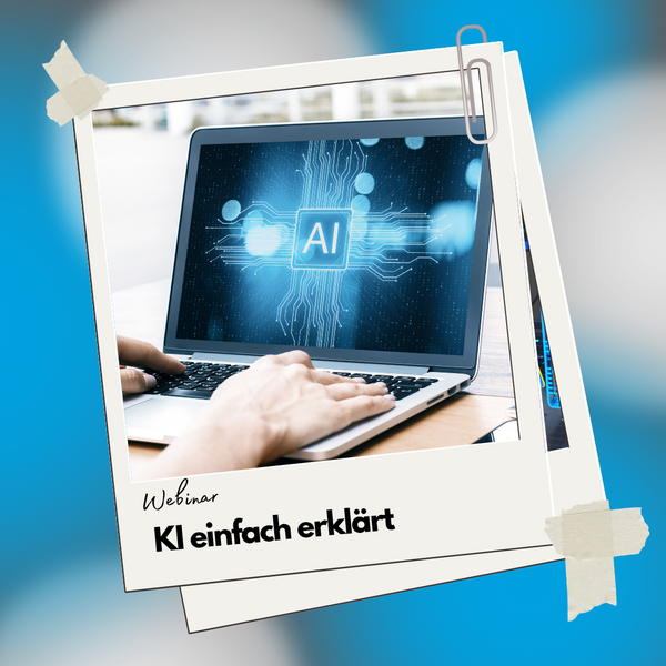 Auf dem Bild ist ein Foto zu sehen, darauf ist ein Notebook mit einem AI Bild drauf, davor sieht man H&auml;nde auf einer Tastatur liegen.