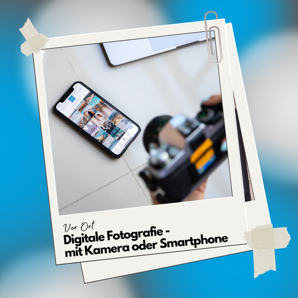 Das Bild zeigt ein Foto auf dem von hinten eine Kamera zu sehen ist die ein Handy abfotografiert