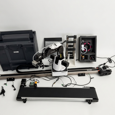 Dobot Roboterarm mit Zubeh&ouml;r wie einer Schiene, Koffer, Werkzeugen